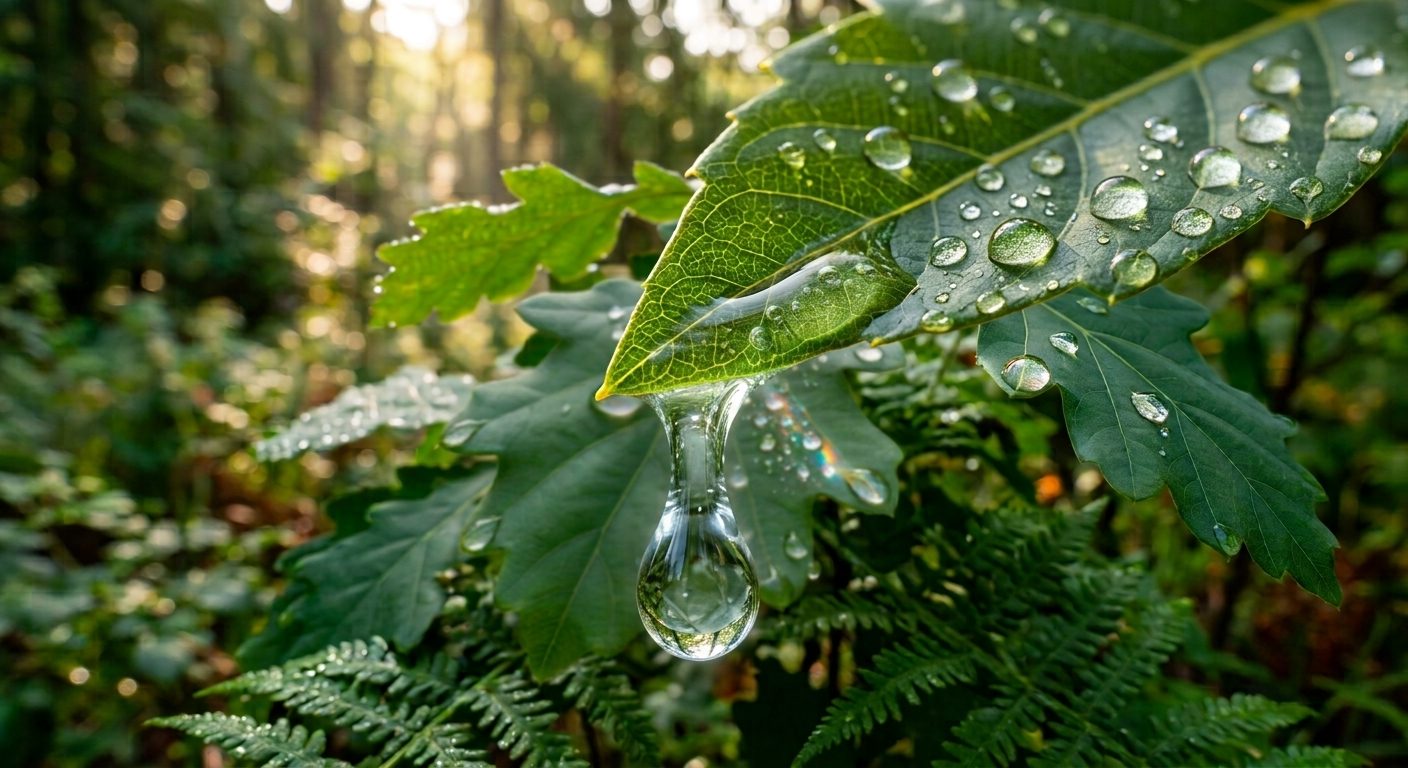 Une goutte d'eau sur une feuille, l'instant présent